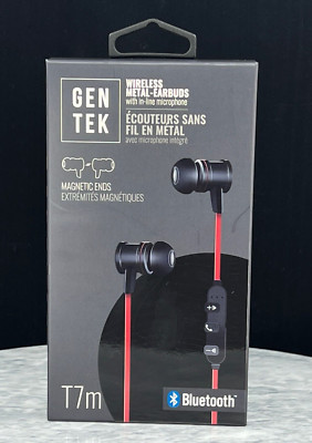 GENTEK T7m Wireless Metal Earbuds  microphone (RED)-(NIB) SPRING SALE