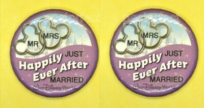 Disney 2 Buttons Just Married Mr Mrs Happily Ever After WDW Wedding Customized