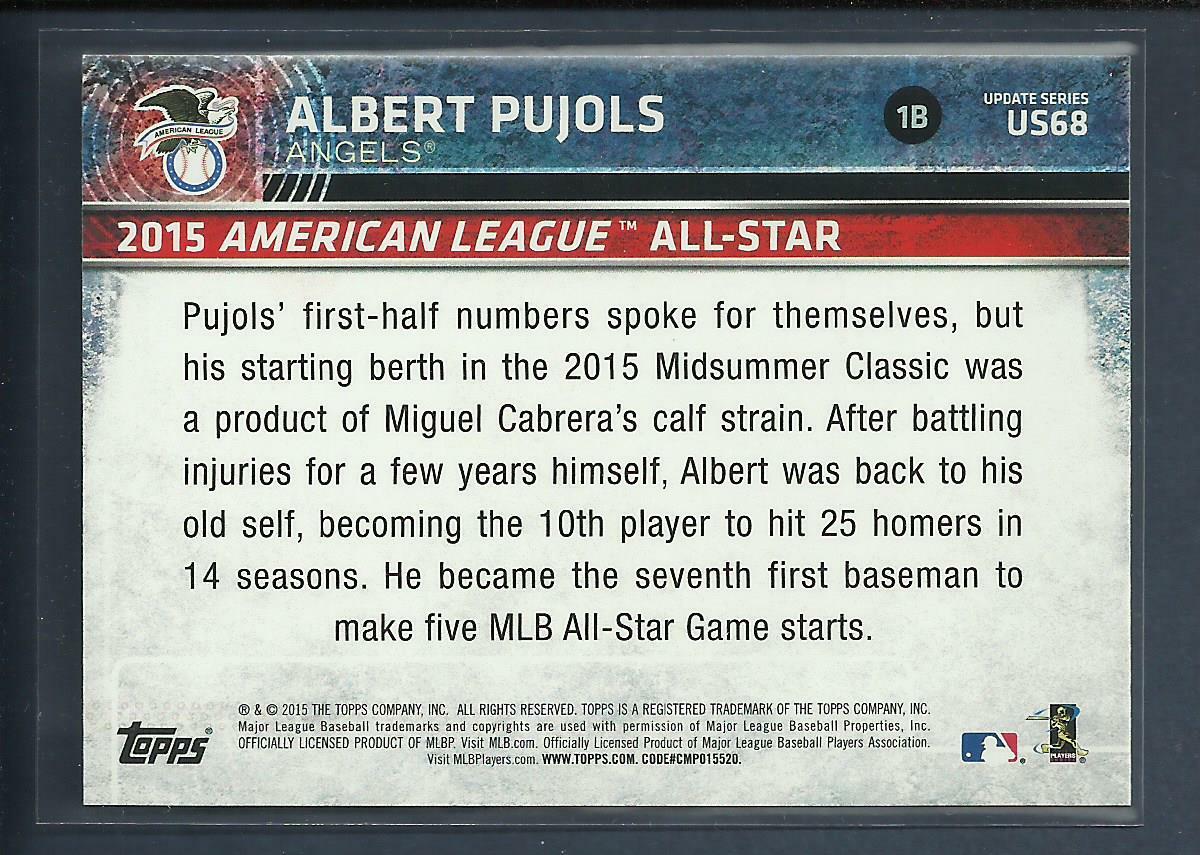 Albert Pujols 2015 Topps Update Series All Star Game Card # US68 L A Angels  MLB | eBay
