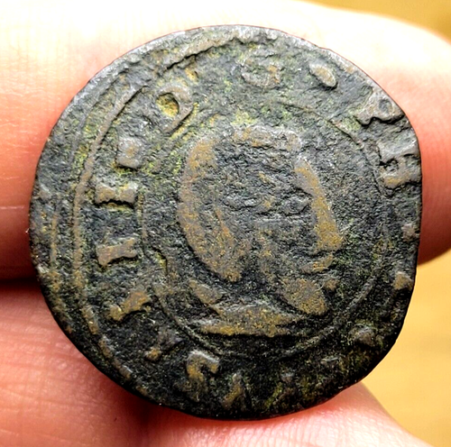 1663 Spanish 16 Maravedis PIRATE TREASURE Colonial Era PORTRAIT Cob