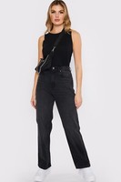 Womens Shaping High Waisted Straight Leg Ladies Jeans Stretch Black Size 6 to 16