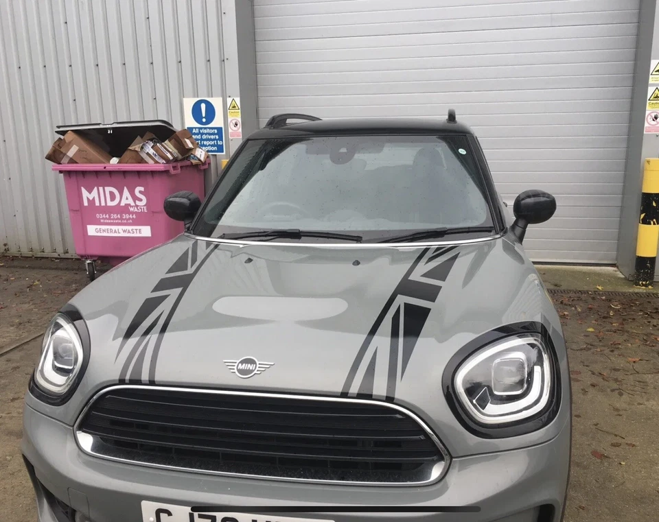 COPPIA F60 R60 MINI COUNTRYMAN UNION JACK COFANO STRISCE GRAFICHE VINILE DECALCOMANIE - Immagine 2 di 4