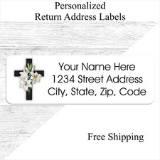 60 Floral Christian Cross Personalized Return Address Labels 3/4 x 2 1/4