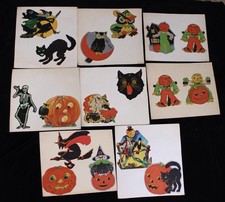 Vintage Halloween Die Cut Lot 17 incl Dennison Skeleton Witch Cat Owl Scarecrow