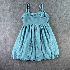 American Eagle Babydoll Dress Womens S Teal Blue Button Front Smocked Boho Mini