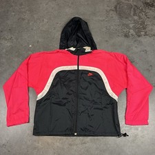 Vintage Nike Windbreaker Womens Medium Pink Full Zip Lightweight Pocketable Hood