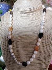 Collana cm 53 perle VERE bianche grigie agata onice