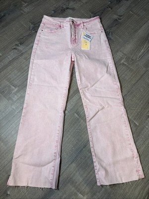 Risen Jeans Women's Pink Acid Wash Straight Leg Denim Raw Hem Size 11/30 NWT