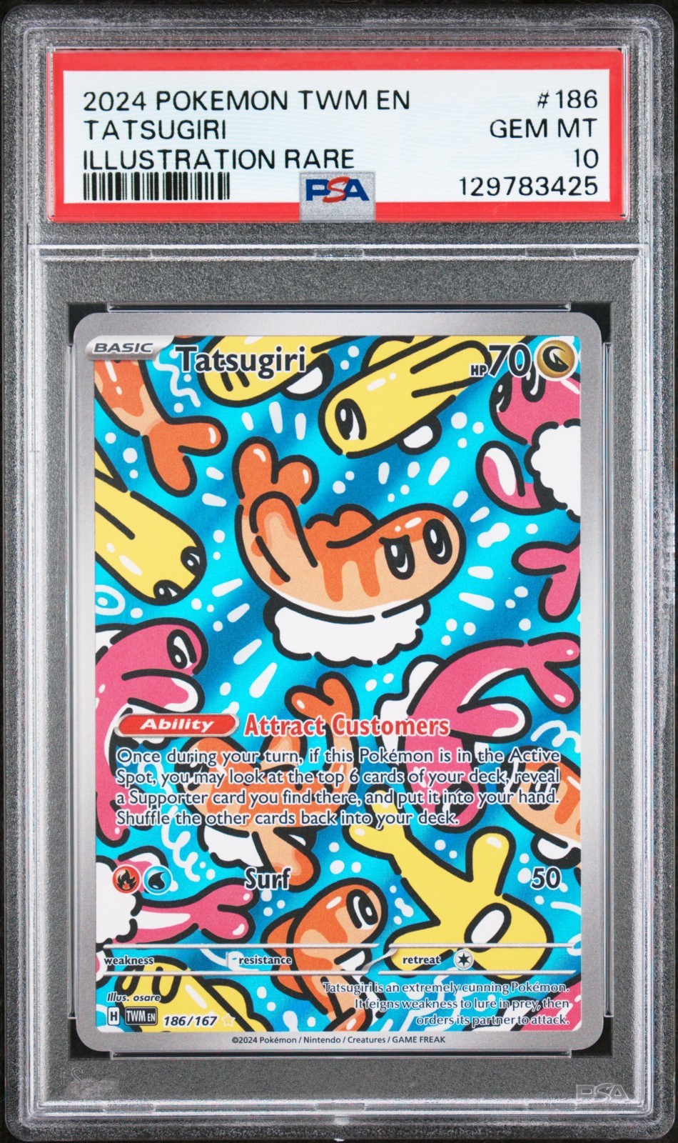 Pokémon TCG Tatsugiri Twilight Masquerade Illustration Rare Card 186/167 PSA 10