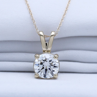 2 Ct Round Lab Created Grown Diamond Real Solid 14K Yellow Gold Pendant Necklace