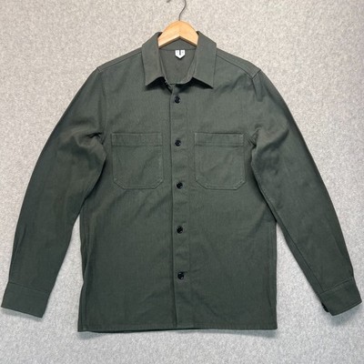 ARKET Men s Green Workwear Overshirt Shacket Button Front Utility Jacket Size 46
