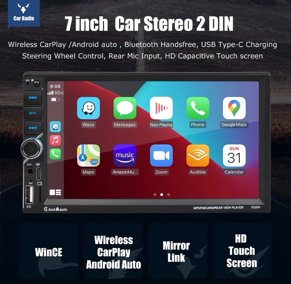 7" Car Stereo HD Radio Wireless Apple Carplay Android Auto Double 2 DIN + Camera - Image 2 of 4
