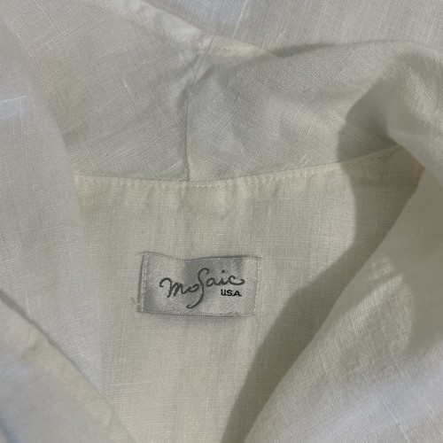 Mosaic USA Women S/M Linen Blouse Top Tunic White 3/4 Sleeve Lagenlook Boho - Picture 2 of 5