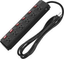 Heavy-Duty 6-Outlet Power Strip with Individual Switches and 6FT Extension Cord