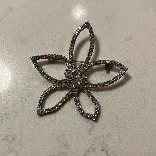 Eleganti Borchie e Orecchini Pendenti Fascio Argento Strass Fiore Spilla Cristalli - Foto 2 di 16
