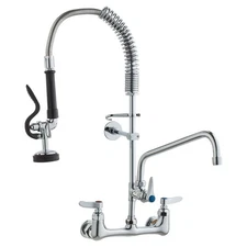 Commercial Faucet With Pre-Rinse Sprayer, 25' Height, 8' Center, 12' Swing Spout