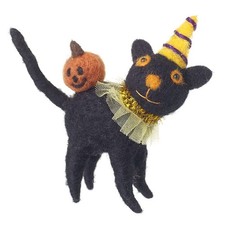 Felt Cat with Pumpkin Halloween Decoration Novelty Homeware Autumnal Decoration