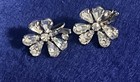 VTG RHINESTONE EARRINGS FLOWER PETAL DESIGN SILVER TONE PRONG SET CLEAR CLIP ON — photo 10