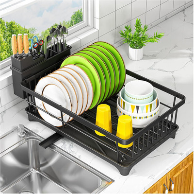 Small Dish Drying Rack Stainless Steel Drainer Compact Kitchen Rack Black
