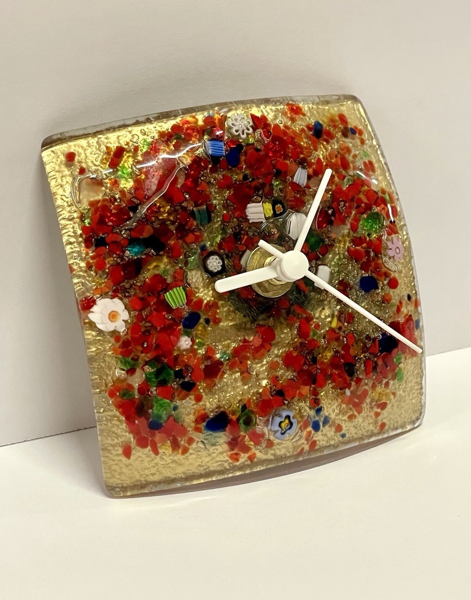 Italian Murano Art Glass Desk-Table Top Quartz Clock Millefiori