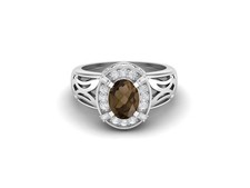 8x6mm Oval Smoky Quartz 925 Sterling Silver Solitaire Women Engagement Ring