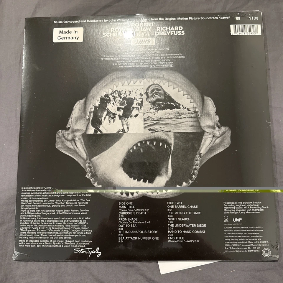 JAWS Soundtrack NEW WATER FILLED VINYL Numbered 1138 / 1975 - Image 2 of 2