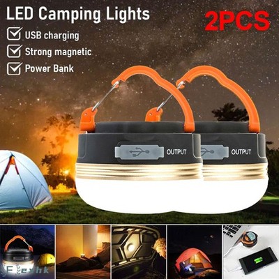 2X LED Solarleuchte Akku Outdoor Camping Lampe USB Aufladbar Laterne Zelt Licht