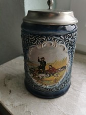 Alter Bierkrug mit Zinndeckel Jagdmotiv ca.15 cm-Vintage