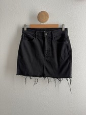 Mother High Waisted Smokin' Double Micro Fray Denim Skirt in Pitch Black Size 28