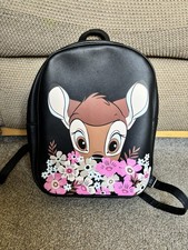 Black Faux Leather Bambi Printed Backpack New Condition