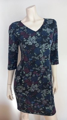EMME MARELLA Kleid blau grau rot Millefleur Stretch Rockteil ausgestellt 36/38