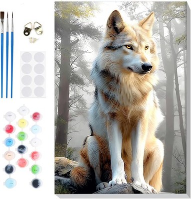 DIY Wolf Malen nach Zahlen Kit mit Rahmen 8x12 Zoll Leinwand