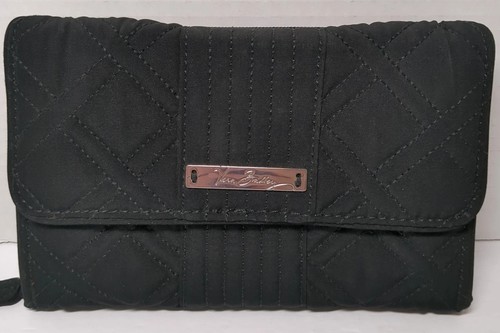 Vera Bradley Ultimate Wallet Black Microfiber Quilted Cards ID Checkbook Trifold