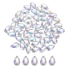 50 x Flat Back Acrylic Teardrop Gems 6x10mm Artificial Rhinestones Bright White