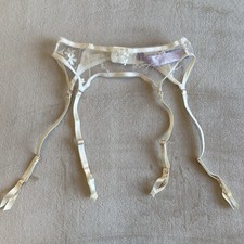 Savage X Fenty Ivory Mesh Floral Embroidered Garter Belt Adjustable Small