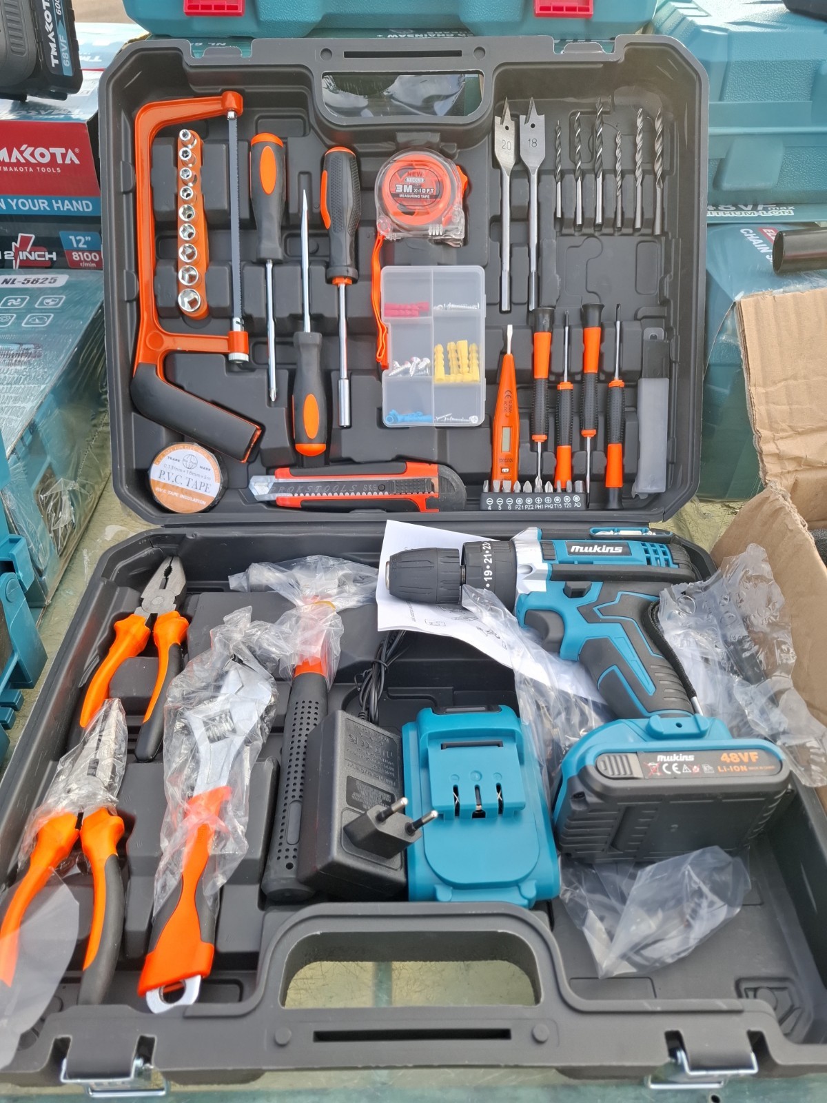 Kit 2 In 1 Trapano Avvitatore Mukins Doppia Batteria + 54pezzi, Fai Da Te
