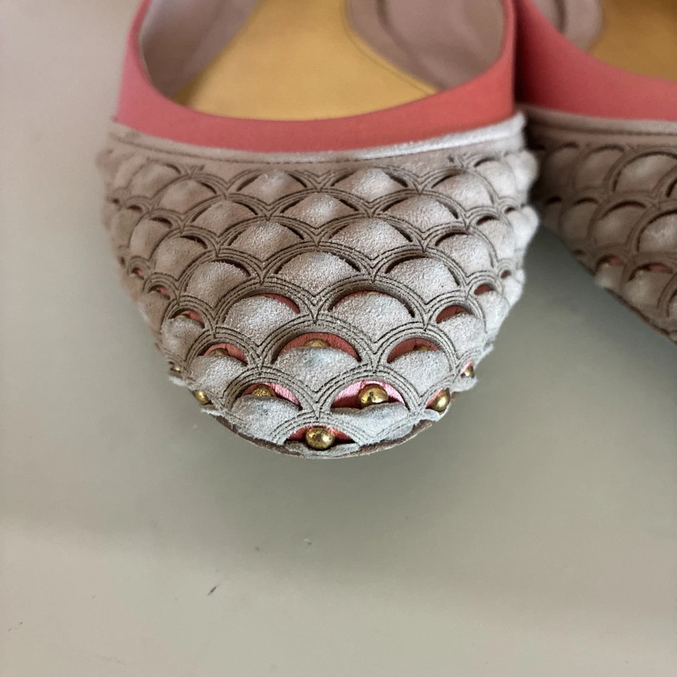 Alexander McQueen Patrón Vieira Gamuza Bloques de Color Beige Rosa Ballet Pisos 38.5 Foto 3 de 4