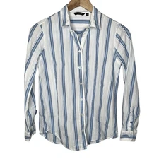 Massimo Dutti Womens Blue Striped Euro Summer Button-Down Shirt Size 4