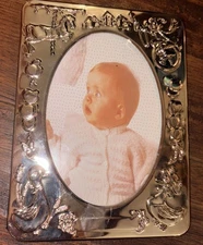 Vintage Never Used Sterling Plated Baby 5"X7" Frame w/Photo Album Attached