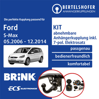 Für FORD S-Max Typ WA6 05.2006-12.2014 AHK abnehmbar +7pol spezifisch E-Satz KPL