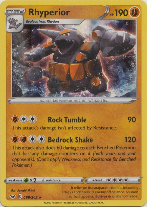 Rhyperior - 099/202 - Holo Rare (Lp) Sword & Shield Base Set - Fighting Pokémon