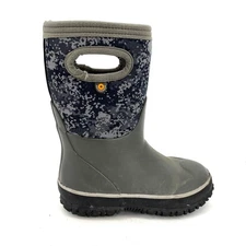 Bogs  Gray Camo Unisex Kids 12 Insulated Rubber Rain Boots Winter Waterproof