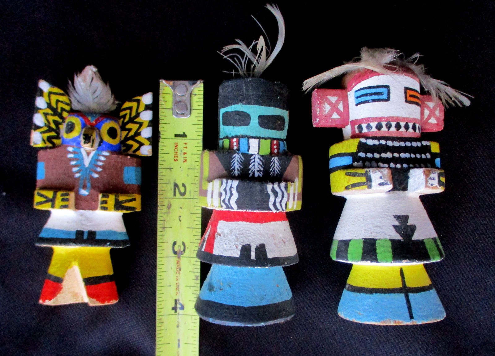 Lot of 3 Vintage 3 1/2"-4" Hopi  Kachina Dolls Cir 1960's (1 From Hopi Villages)