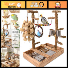 Natural Wood Bird Perch Stand - Multi-Layer Parrot Gym with Toys  Feeding Cups,