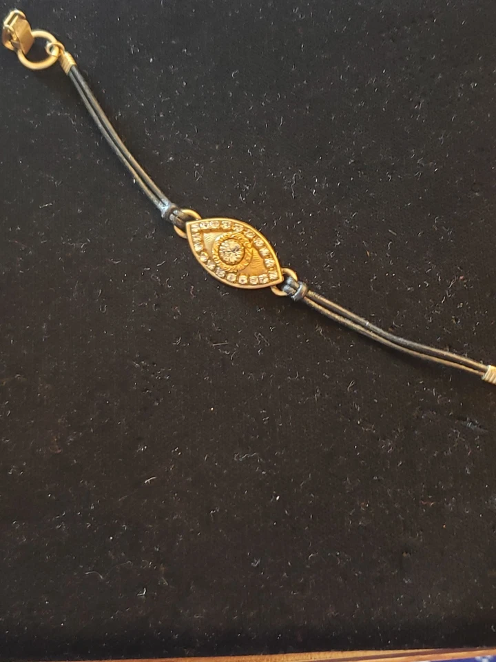 Браслет Michal Golan 8 дюймов греческий сглаз центр бриллиантовая эмаль черный кожаный ремешок - Изображение 2 из 4