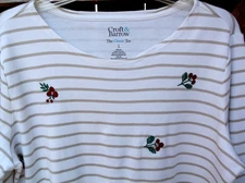 NWOT 💥CROFT & BARROW💥 Long Sleeve Classic Tee Top Embroidery HI-Lo Hem L