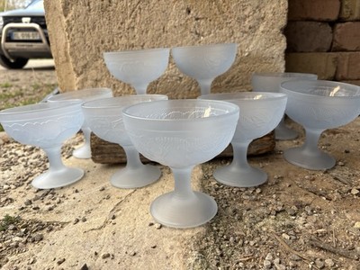 9er Set Luminarc Eisbecher Eisglas hellblau Frankreich Obstmotive