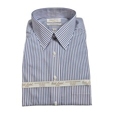 Roundtree Yorke Gold Label Men's Shirt Size 16 33 Blue Pink Striped Poplin 59