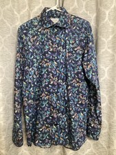 Eton Contemporary Fit Blue Floral / Birds Cotton Shirt Mens Size M 15.5 40