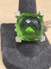 David Yurman Large Peridot Stone & Set in Sterling Silver w Diamonds